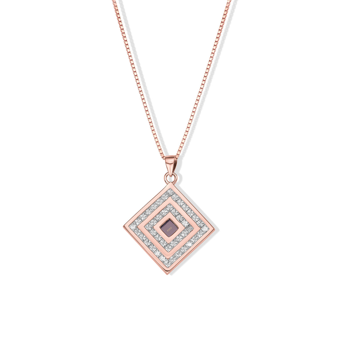 Legacy layered square pendant on a fine chain, shown on a white background