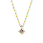 Dawn framed square pendant on a fine chain, shown on a white background