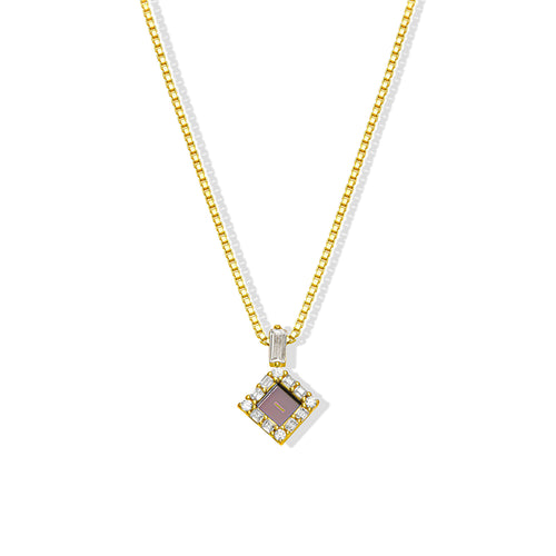 Dawn framed square pendant on a fine chain, shown on a white background